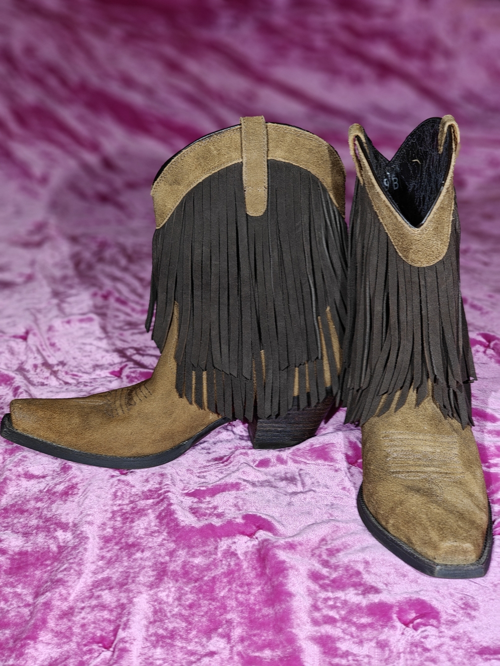Ariat Two Tone Leather Western Fringe Suede Cowgirl Boots